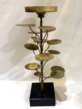 Global View Metal Eucalyptus Tree Candle Holder on Granite Base